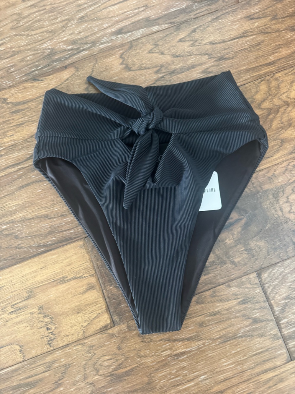 Beach Riot Black High Waist Ribbed Bikini Bottom with Front Tie
